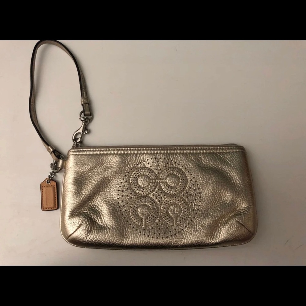 Gold Coach leather wristlet